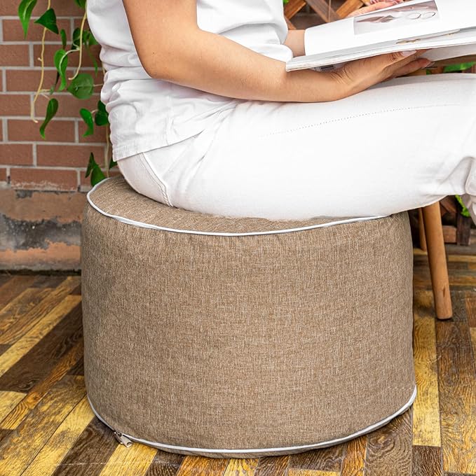 Outdoor Ottoman Outdoor Ottomans for Patio 19x12 Inches Modern Lightweight Foam Stuffed Pouf Outdoor Footstool Footrest Foot Stool Waterproof (Coffee)