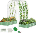 DoCred 3 in 1 Raised Garden Bed with 87in Tall Arch Trellis for Climbing Plants, Galvanized Planter Garden Box Outdoor for Gardening, Climbing Vegetables, Flower, Green