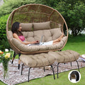 NICESOUL Indoor Outdoor Double Egg Chair with Footstools & 6.5" Thick Cushions, Oversized Wicker Egg Shaped Chair with Footrest, Stationary 2 Seater Comfy Loveseat for Patio Backyard Garden Sunroom