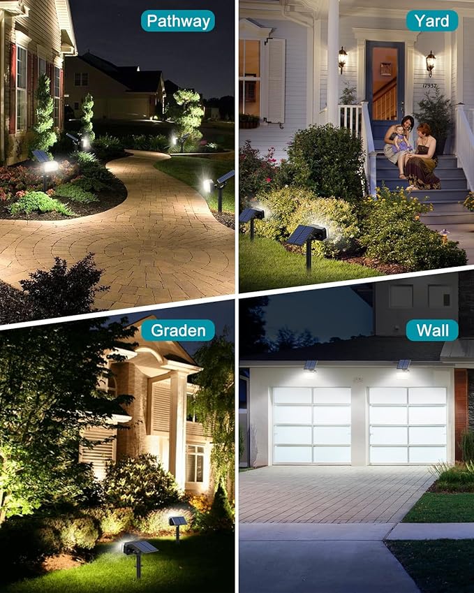 102 LEDs Solar Spot Lights Outdoor, [ 4 Modes/8 Pack] Solar Spotlights Waterproof IP65, Adjustable Light & Panel Landscape Flood Powered Lights for Yard Garden Pathway Wall (Cool White)