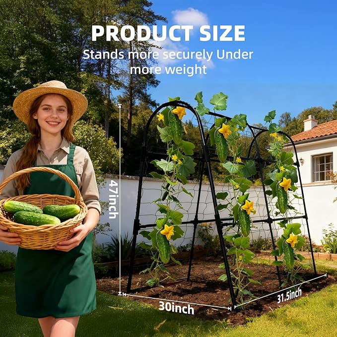 Cucumber Trellis for Raised Bed, U-Shape Garden Arch Metal Support for Climbing Plants, Metal Arch Plant Support Vegetables Trellis, Plant Support for Vine (Black, 31.5 * 30 * 47inch(L*W*H))