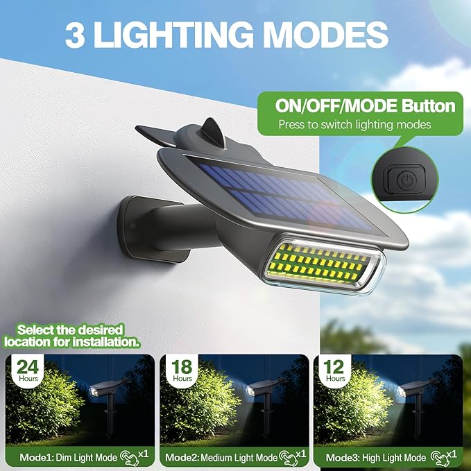 4 Pack Solar Spot Lights Outdoor Waterproof IP68, Auto On/Off Bright Solar Powered Spotlights with Wall Mount & Ground 2 IN 1, Adjustable Solar Landscape Lights for Outside Yard Garden Pathway