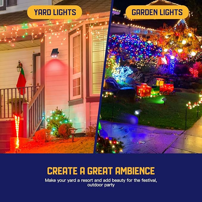 Kyosho IP67 Waterproof Color Solar Spot Lights Outdoor, Color Changing Outdoor Halloween Lights, RGBW Multicolor Solar Spotlight with 9 Modes for Lawn, Pathway, Yard, 8 Pack