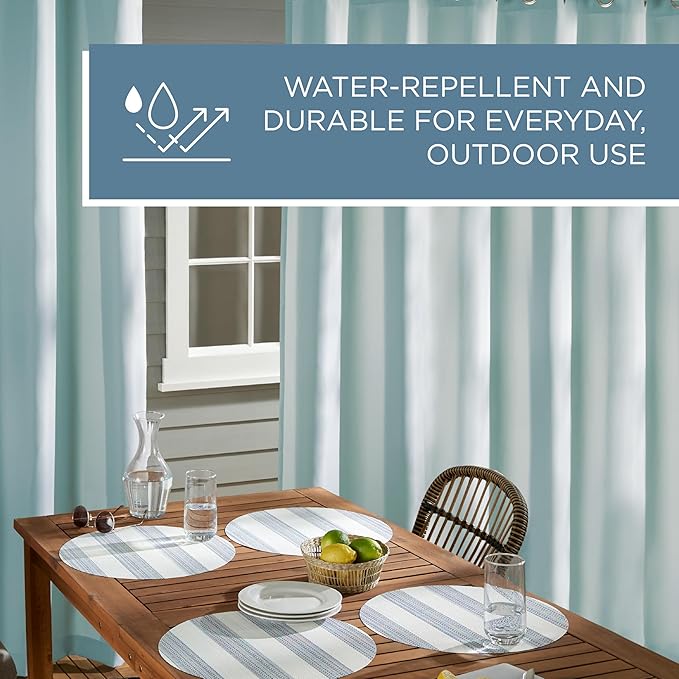 Town & Country Basics Cabana Solid Heavyweight Indoor Outdoor Curtains, Light Filtering Opacity with Grommet Top, Water Repellent, 2-Pack Set, 54"x120", Blue