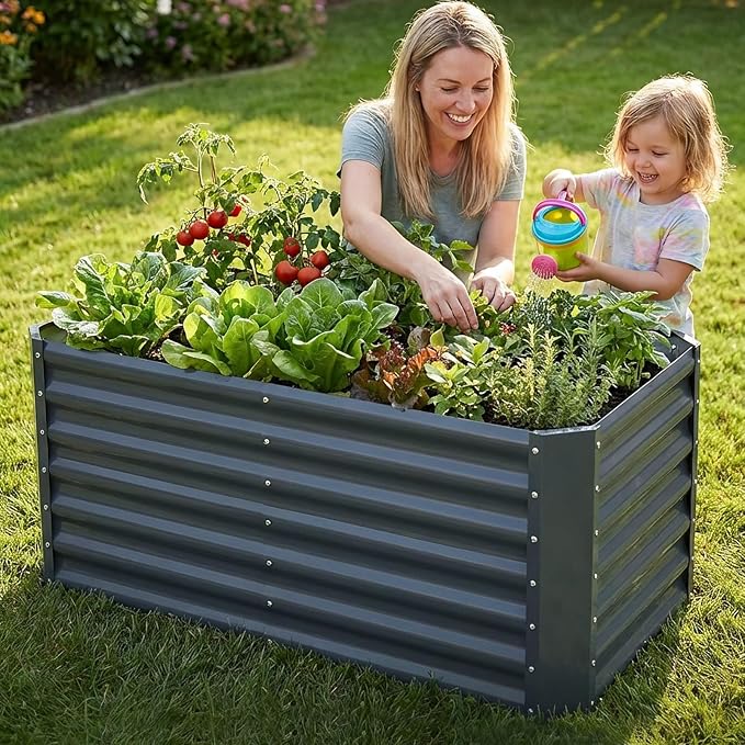 4x2x2ft (2 Pack) Raised Garden Bed - Galvanized Deep Root Planter Boxes Outdoor with Wing Nuts and Safety Edges for Gardening Vegetables, Flowers, Herbs, Succulents - Gray