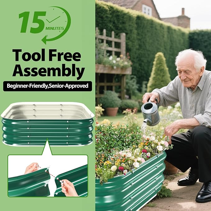 Galvanized Raised Garden Bed for Gardening, 3x3x1ft Metal Square Planter Boxes Outdoor for Vegetable,Flower,Herb,Modular Above Ground Growing Container,Green