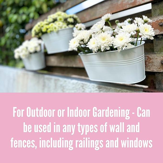 LaLaGreen Planter Boxes Outdoor (15 Pack, 11.8 Inch) White Metal Iron Hanging Flower Pots Deck Railings Rails Fence Buckets Countryside Boho Style Wall Mount Window Box Plant Holder Hooks Porch Decor