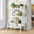 Bamboo Bookshelf 3-Tier Ladder Shelf, 39.4” Freestanding Open Bookcase Book Shelf Bathroom Storage Shelf Unit Plant Stand for Small Space, Living Room, Bedroom, Home Office, White