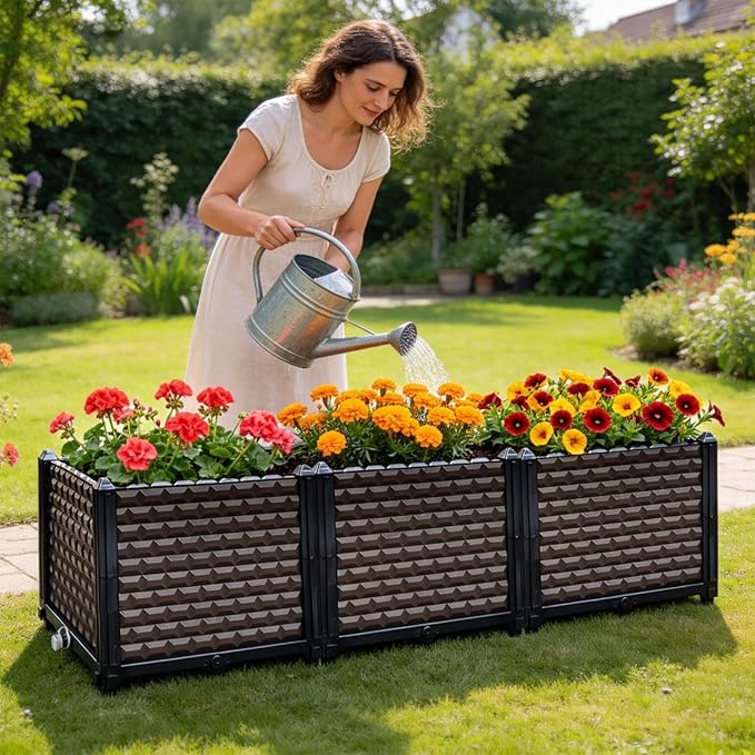 Large Planters for Outdoor Plants 14" Tall Planter Box, Raised Beds for Gardening Self Watering, Elevated Planter Box with Legs, Rectangular Garden Planters for Outdoor Plants Flowers, 47.2"L x 15.7"W