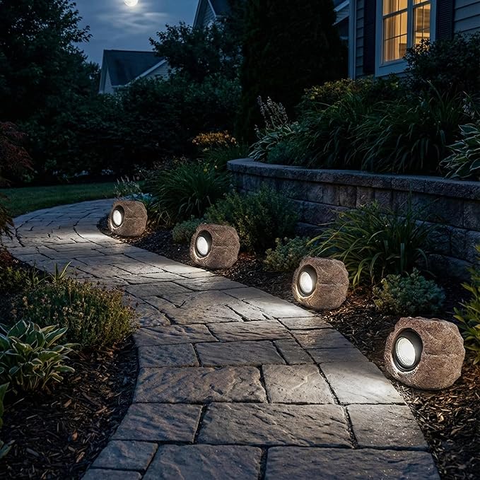 2 Pack Solar Rock Lights, Outdoor Decorative Garden Spotlights for Pathway, Walkway, Yard, Landscape, Patio