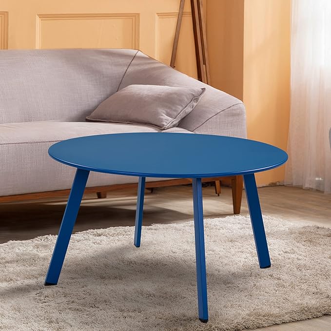 Grand patio 28-inch Round Steel Coffee Table, Outdoor Patio Side Table, Great for Backyard Patio Deck, Peacock Blue