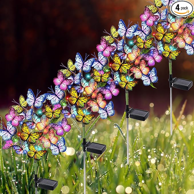 Solar Garden Lights Solar Lights Outdoor Waterproof Decorative 4 Pack with 88 LED 68 Butterfly Solar Lights for Garden Yard Decor Christmas Decorations, Gifts for Mother's Day Mom
