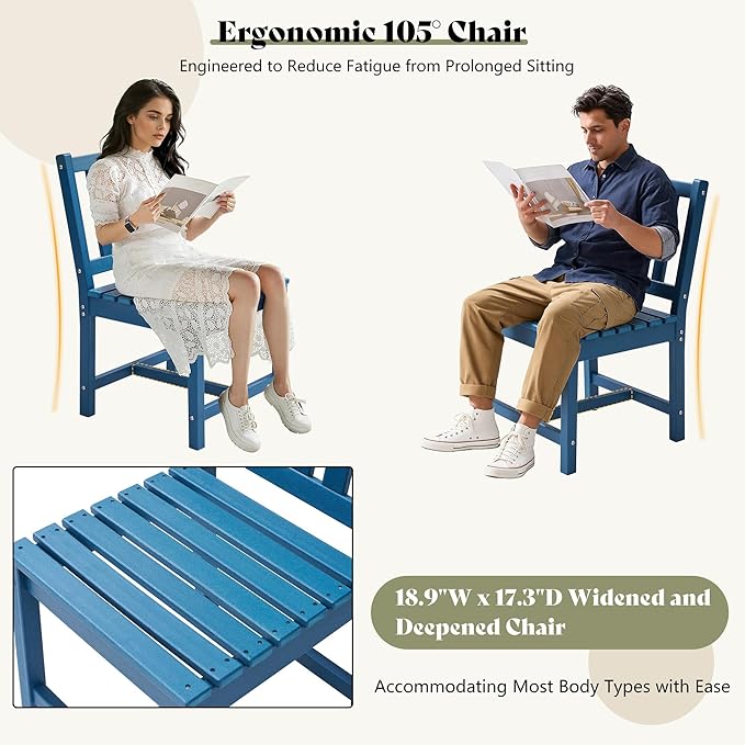 AMERLIFE 5 Piece HDPE Outdoor Dining Table & Chairs Set, All-Weather Patio Table and Chairs Set Furniture with Umbrella Hole for Garden, Backyard, Poolside, Seaside, Blue