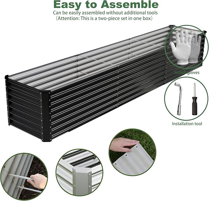 12x2x2ft Raised Garden Beds Outdoor Kit, Galvanized Planter Garden Boxes Outdoor, Metal Raised Garden Beds for Vegetables,Fruits,Herb,Flower,Black