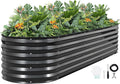 G GOOD GAIN Raised Garden Beds - 8x2x1.4ft Galvanized Planter Boxes Kit with Protective Tape & Gloves & Tools | Oval Metal Outdoor Raised Bed for Gardening Vegetables, Fruits, Flowers, Herbs, Grey