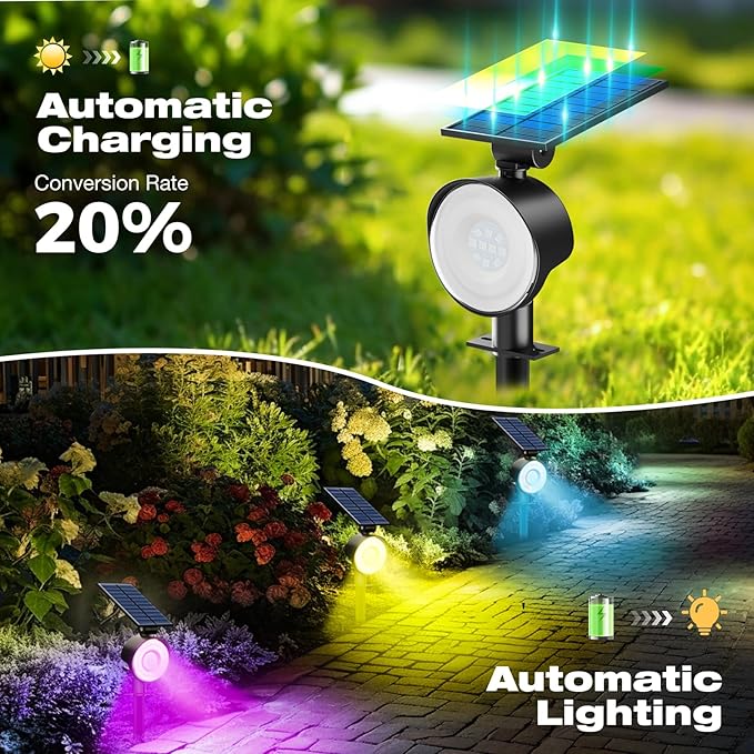 nipify 8 Pack Solar Spot Lights Outdoor Waterproof, Solar Spotlight Light for Outside Yard Landscape Lighting Pathway Lights Wall Auto On/Off, RGB