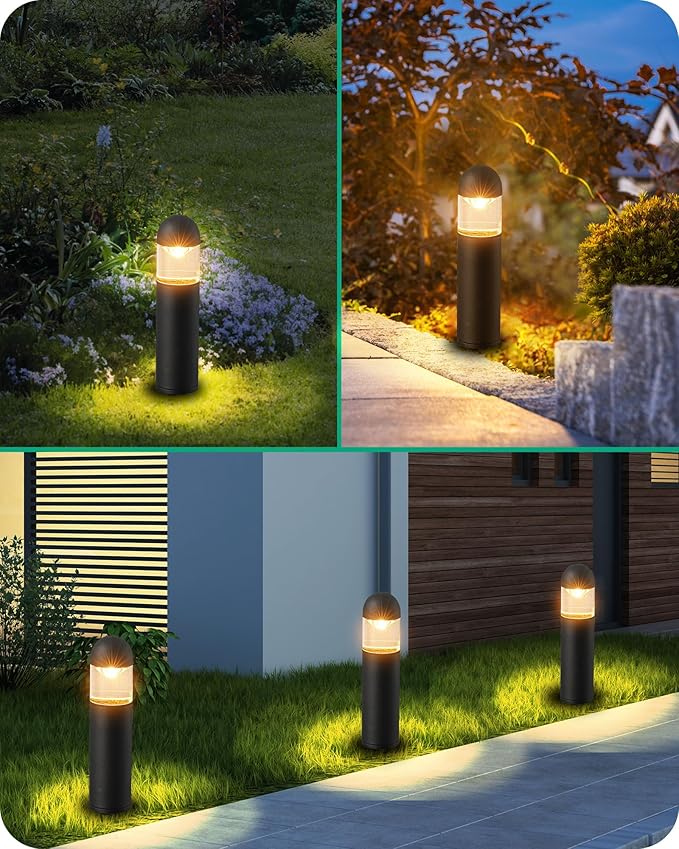EDISHINE Low Voltage Landscape Lighting, 12V 3W 3000K Warm White, Electric Outdoor Bollard Lights with Connectors, Waterproof LED Pathway Driveway Walkway Lights Wired for Yard Garden