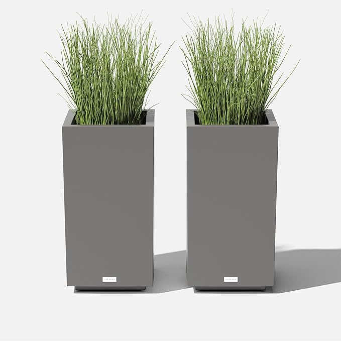Veradek Block Series Pedestal Planter - Tall Planter for Indoor or Outdoor Front Porch | All-Weather Use with Removable Insert Bucket | Modern Décor for Flowers, Tall Trees, Faux Plants