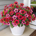 Fake Artificial Flowers for Outdoors Decoration,4 Bundles Silk Faux Spring Flowers with Plants Leave UV Resistant for Planter Front Door Porch Yard Patio Window Box Home Indoor Decor