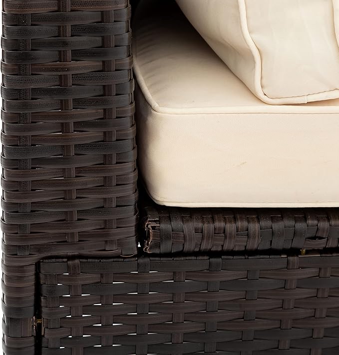 Merax 5-Piece Outdoor Sectional Sofa Set, All-Weather PE Wicker Patio Furniture with Tempered Glass Table, Half-Moon Conversation Set for Garden, Deck, Backyard Living Area,Beige