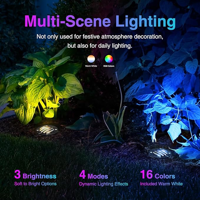 SUNVIE RGBW Well Lights Landscape LED In Ground Color Changing Low Voltage Well Lights 12-24V Waterproof Outdoor Landscape Lighting Grated Top In Ground Light for Pathway Garden Yard ETL, 8 Pack