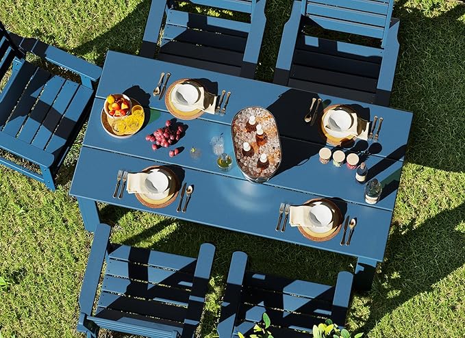 GREENVINES 5-Piece Outdoor Dining Set | HDPE | Patio Table and Chairs Sets for 4 | Patio Furniture | All Weather | Umbrella Hole | Blue| for Backyard Poolside Garden