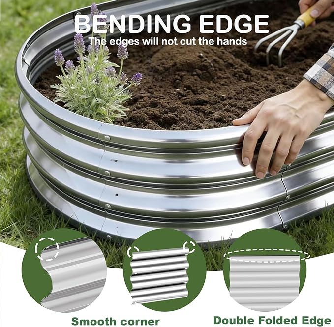 2x2x1ft-3pcs-Oval Raised Garden Bed Kit, Galvanized Planter Garden Boxes Outdoor, Metal Raised Garden Beds for Vegetables,Fruits, Flower,Silver