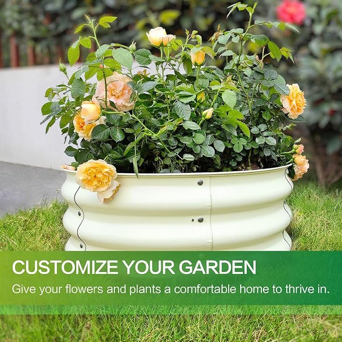 GARDMAX 2 Pack 2x2x1FT Galvanized Round Raised Garden Bed Kit, Metal Planter Boxes Outdoor with Easy Assembly, Large Garden Bed for Vegetables, Fruits, Flower, Herbs Milk White