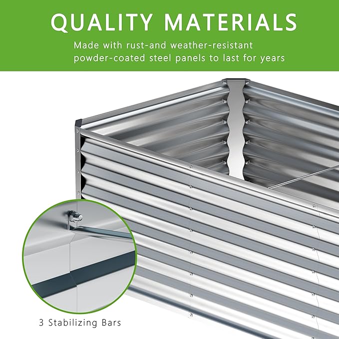 4x2x2FT Galvanized Raised Garden Bed,Planter Raised Beds-Metal Garden Box,Large Plant for Outdoor Planting, Vegetables Bed，Flower,herb-Silver