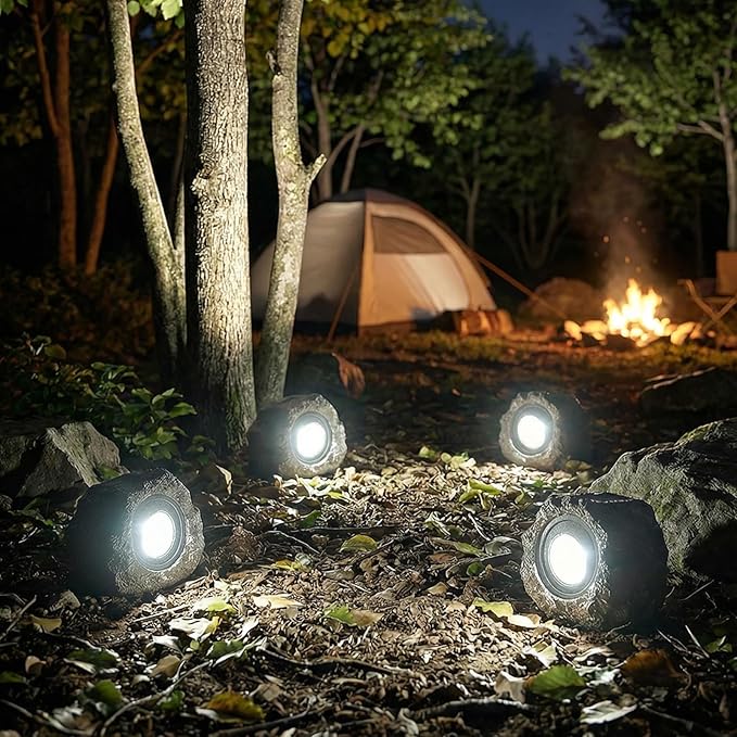 Solar Rock Lights Outdoor Garden Waterproof - Super Bright LED Solar Spotlights, Solar Powered Landscape Path Decorative Garden Stone Lights for Pathway, Walkway, Yard, Patio (4 Pack)