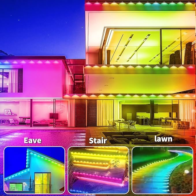 300ft Permanent Outdoor Light, RGB Outdoor eave Light,IP67 Waterproof LED eave Lights,Suitable for Party, Daily,Halloween,Christmas,Rooftop,Garden,Patio（2 Rolls of 150ft）