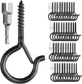 PlusRoc 40 Pack Ceiling Hooks for Hanging Plants Outdoor String Lights Heavy Duty, 2.2 Inch Eye Hook Screw in Cup Hooks Q-Hanger for Patio Lights, Wall Wood Fence Deck Mount(Black)