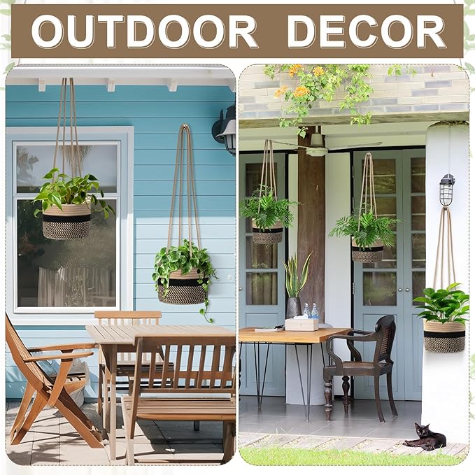 2 Packs Hanging Planter Basket 7.8" Cotton Rope Woven Plant Hangers Indoor Plant Boho Hanger Large Hanging Wall Plants for Outdoor Home Decorations Fence Planters Plant Flower Pots