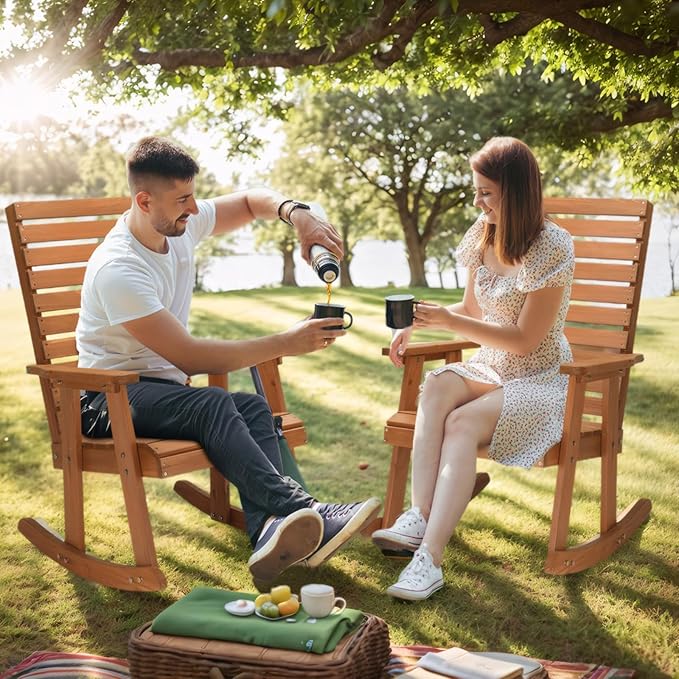 VINGLI Wooden Rocking Chair with High Backrest, Solid Fir Wood, Heavy Duty 600 LBS Patio Rockers for Indoor and Outdoor, Garden, Yard, Patio