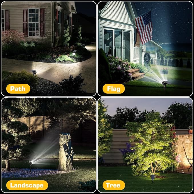 Kaxiida Solar Spot Lights Outdoor Waterproof - 2026 Upgrade 3 Level Ultra Bright Spot Lights Uplights, LED Landscape Spotlight for Tree, Pathway, Wall, Adjustable Solar Panel Auto On/Off