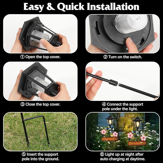Lewondr Solar Garden Lights Bee, 37.4 Inch Solar Lamp Post Light with Welcome Sign & Bees, Outdoor Waterproof Solar Stake Lights for Yard Porch Patio Pathway Gardening Gifts, 2 Pack
