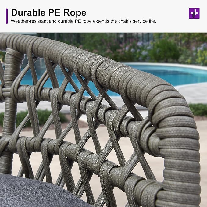 PURPLE LEAF Outdoor Rattan 29" Bar Stools Set of 2, Modern Boho Aluminum Patio Bar Height Chair with Cushion and Back for Garden Outdoor and Indoor, Smoke Grey