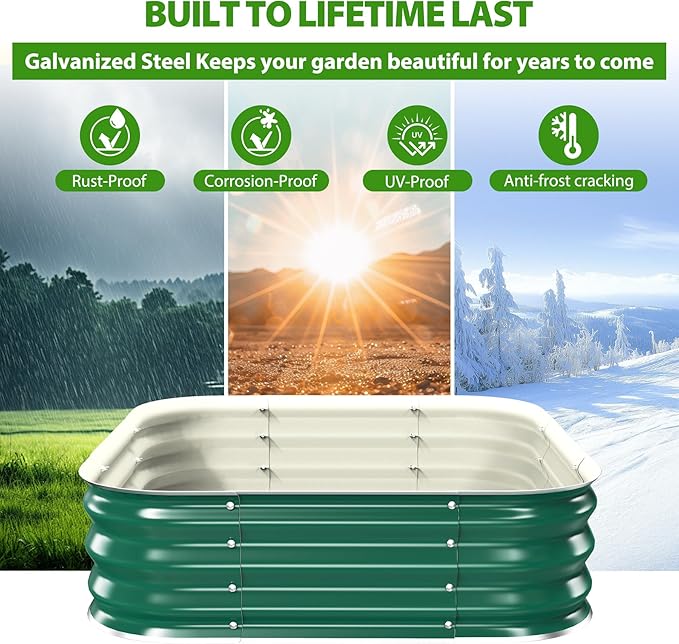 Galvanized Raised Garden Bed for Gardening, 3x3x1ft Metal Square Planter Boxes Outdoor for Vegetable,Flower,Herb,Modular Above Ground Growing Container,Green