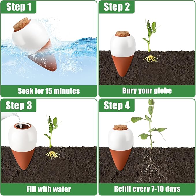 Terracotta Watering Spikes, 4 Pack Ollas Self Watering Globes, Slow Release Self Watering Planter Insert, Plant Watering Globes for Indoor and Outdoor Plants