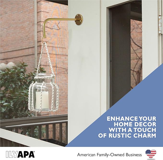 Ilyapa 4 Pack Metal Plant Wall Hanger Hooks - 7 in. Hook for Hanging, Baskets, and Macrame, Indoor Hangers in Rustic Brass Finish, Wall Planters