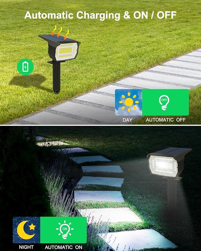 LOTMOS Solar Spot Lights Outdoor, 6 Pack/72 LED/3 Lighting Modes 2-in-1 Solar Landscape Lights, Auto On/Off IP67 Waterproof for Yard, Tree, Garden, House (Cool White)