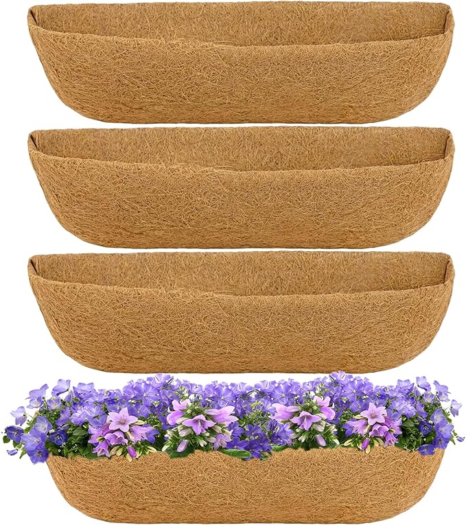 HFHOME 4PCS 24 Inch Coco Liners for planters, Horse Trough Coconut Planter Hanging Basket Liners for Window Box Hanging Trough Planter