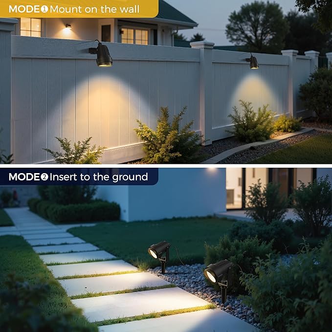L LOHAS LED Outdoor Landscape Lighting, Auto On/Off 3000K Low Voltage Landscape Lighting, IP66 Waterproof Spot Lights for Yard, Outside, Garden, House, Pathway, Plant, Holiday Decor (8 Pack)