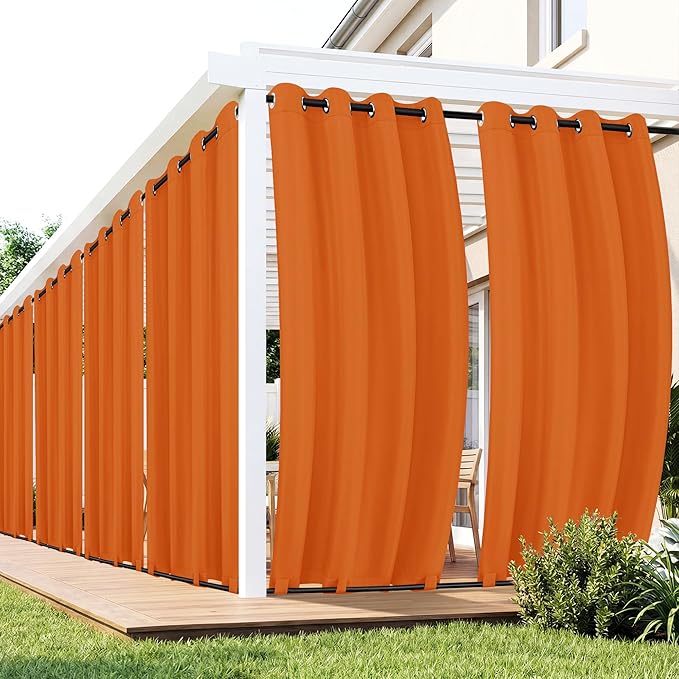 Outdoor Curtains for Patio Waterproof 6 Panels - Windproof, Privacy, Weatherproof Outside Drapes for Gazebo Pergola Porch, Grommet Top and Tab Bottom, 54x95 Inch, Mecca Orange