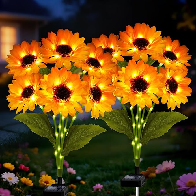 Solar Sunflower Lights 2 Pack with 12 Sunflower Solar Lights Outdoor Garden Decor Birthday Gift for Mom Women Grandma,Waterproof Solar Flower Garden Stake Lights for Yard Landscape Patio Lawn Pathway