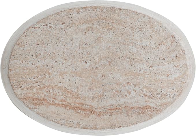 Christopher Knight Home Jayme 20.25" Indoor Outdoor Oval Accent Side Table, Patio Decorative End Table, Lightweight Concrete Garden Stool for Patio Living Room Balcony & Garden Decor, Travertine