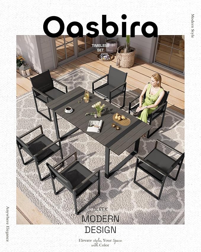 Outdoor Table and Chairs of 4, Patio Dining Sets, HDPS + Aluminum Outdoor Furniture Set with Umbrella Hole, Patio Dining Table Set (Charcoal)