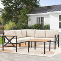 EROMMY 6 Pieces Patio Furniture Sets, Metal Outdoor Sectional Furniture L Shape Patio Conversation Sets with Fauxwood Coffee Table & 6.5" Olefin Cushions for Backyard, Garden, Poolside