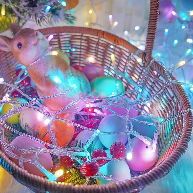 Connectable 200 LED Easter Lights Indoor Outdoor with Timer, 66FT 13 Modes Easter Pastel Lights Multicolor Lights, Waterproof Twinkle Fairy Lights Plug in Clear Wire for Christmas Bedroom Easter Decor