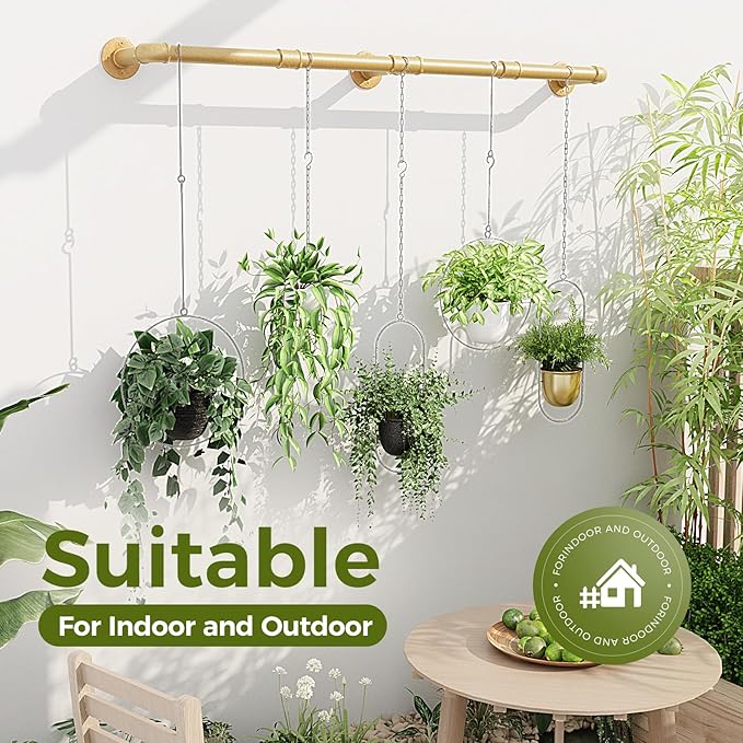 Bamworld Plant Hanger Indoor Hanging Planters for Indoor Plants Hanging Plant Holder Window Plant Rod Gold Metal Shelves 63 Inch